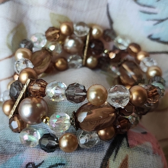 Rich Cocoa Chocolate Brown Faux Pearl Rosary Chain Glass Opaline Beaded Necklace - Picture 7 of 9